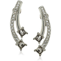 Estele 24 Kt Gold and Silver Plated Crystal Amethyst Princess cut arc Stud Earrings For Girls