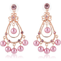 Estele Fashion Jewellery Rose Gold Plated Elegant Crystal Studded Drop Earrings with Purple Pearls for Girls and Women-698/705-IG ER