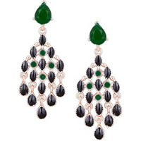 Estele Black, Green And Golden Trendy Metal Brass Chandelier Earrings For Women
