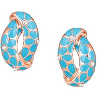 Estele Fashion Jewellery Rose Gold Plated Flower Print Crystal Studded Earrings With Aqua Enamel for Girls and Women-702/707 RG-AQ ER