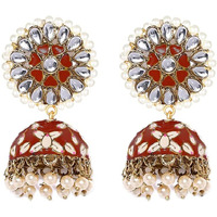 Yellow Chimes Jhumka Earrings for Women Meenakari Jhumka Earrings Handcrafted Gold Toned Traditional Red Jhumka/Jhumki Earrings for Women and Girls