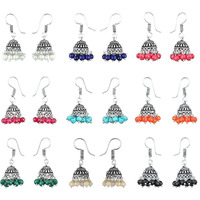 Yellow Chimes 9 Pairs Lively Colors Jhumki by Yellow Chimes Jhumki Earrings for Women (Silver Oxidized) (YCTJER-OXD9-C-SL)