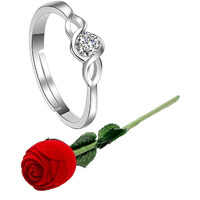 Yellow Chimes Crystal Rings For Women Adjustable Silver Ring with Velvet Red Rose Ring Box | Valentine Special Rhodium Plated Finger Ring for Girls | Birthday Gift For Girls Anniversary Gift for Wife
