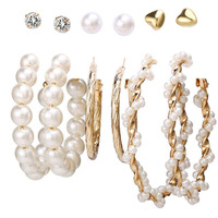 Yellow Chimes Earrings for Women and Girls Fashion White Pearl Hoops Set | Gold Plated Combo of 6 Pairs Stud Hoop Earring Set | Birthday Gift for girls and women Anniversary Gift for Wife