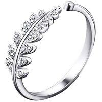 Yellow Chimes Crystal Rings For Women | Adjustable Silver Ring Cubic Zircon Crystal Ring | Leafy Shaped Rhodium Plated Finger Ring for Girls | Birthday Gift For Girls & Women Anniversary Gift for Wife
