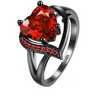 Yellow Chimes Crystal Rings For Women | Adjustable Ring Love Red Heart Crystal Ring | Valentine Special Black Gun Plated Finger Ring for Girls | Birthday Gift For Girls Anniversary Gift for Wife