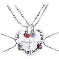 Yellow Chimes Pendant for Women and Girls Friendships Day Special Silver Best Friend Chain Necklace | Heart Shaped 4 Pcs Best Friends Forever BFF Necklace Chain Pendant Locket | Gift for Best Friend