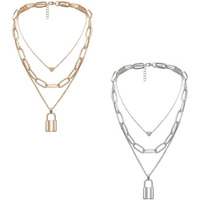 Yellow Chimes Layered Necklace for Women 2 PCs Combo Choker Necklace Multilayer Key Heart Locket Golden/Silver Chain Necklace for Women and Girls