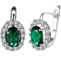 Yellow Chimes Earrings For Women & Girls | Fashion Green And White Crystal Stone Studs | Silver Tone Earring | Ovel Shaped Clip On Stud Earrings | Birthday & Anniversary Gift