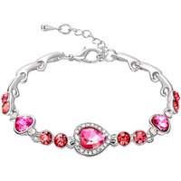 Yellow Chimes Women Crystal Bracelets | Heart Shaped Silver toned Bracelets | Pink and Red CZ Crystals Bracelet For Woman | Birthday Gift for Girls & Women Anniversary Gift for Wife