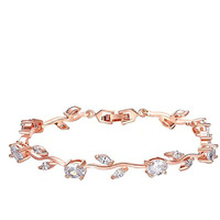 Yellow Chimes Women Crystal Bracelets | Rose Leaf Shaped Rose Gold Plated Bracelets | White CZ Crystals Bracelet For Woman | Birthday Gift for Girls & Women Anniversary Gift for Wife