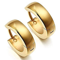 Yellow Chimes Earrings for Men and Boys | Fashion Gold Plated Smooth Finished | Stainless Steel Small Huggie Hoop Earring | Accessories Jewellery for Men | Birthday Gift for Men and Boys Anniversary Gift for Husband