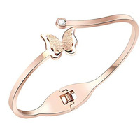 Yellow Chimes Valentine Gift for Girls Bracelet for Women and Girls | Fashion Rose Gold and White Stone Bracelet | Butterfly Charming Shaped | Birthday Gifts For Women Valentine Gift for Girls