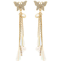 Yellow Chimes Crystal Danglers Earrings for Women | Gold Earrings for Girls | Fashion Women Earrings | Butterfly Long Chain Dangler Earrings | Birthday Gift For Girls Anniversary Gift for Wife