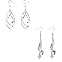 Yellow Chimes Danglers Earrings Combo for Women | Silver Earrings for Girls | Fashion Women Earrings | 2 Pair Long Earrings Combo | Birthday Gift For Girls Anniversary Gift for Wife