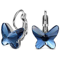 Yellow Chimes Earrings for Women and Girls Blue Crystal Clip on Silver Tones Butterfly Shaped | Birthday Gift Anniversary Gift for Wife Valentine Gift for Girls