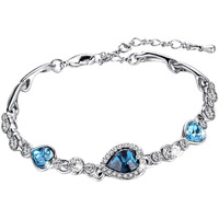 Yellow Chimes Women Crystal Bracelets | Heart Shaped Silver toned Bracelets | Blue CZ Crystals Bracelet For Woman | Birthday Gift for Girls & Women Anniversary Gift for Wife
