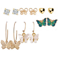 Yellow Chimes Earrings for Women and Girls Fashion Golden Hoops Set | Gold Plated Combo of 6 Pairs Butterfly Stud Hoop Earring Set | Birthday Gift for girls and women Anniversary Gift for Wife