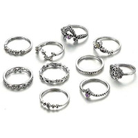 Yellow Chimes Rings for Women 10 PCS Combo Ring Set Oxidised Silver Plated Knuckle Rings Set for Women and Girls.