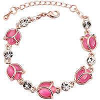 Yellow Chimes Women Crystal Bracelets | Rose Flower shaped Rose Gold Plated Bracelets for Women | White CZ and Pink Crystal Bracelets| Birthday Gift for Girls & Women Anniversary Gift for Wife