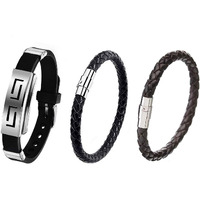 Yellow Chimes Combo Leather Wraps Casual Latest Trend Multi Strand Wrist Bracelets for Men and Women (Unisex) (3 Pcs Leather Bracelet)