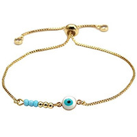 Yellow Chimes Evil Eye Beads Gold Plated Adjustable Unisex Hand Bracelet for Men and Women, Medium