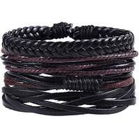 Yellow Chimes Bracelets for Men and Boys | Brown Leather Bracelet Set for Men | Multi Layered Strand Leather Wrap Wrist Bracelet Combo | Accessories Jewellery for Men | Birthday Gift for Men and Boys Anniversary Gift for Husband