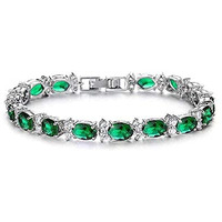 Yellow Chimes Women Crystal Bracelets | Silver Toned Bracelets For Women | Green CZ Crystals Bracelet For Woman | Birthday Gift for Girls & Women Anniversary Gift for Wife