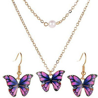 Yellow Chimes Fashion Jewellery Set for Women Gold Plated Purple Butterfly Pendant Set with Drop Earrings for Women and Girls