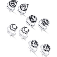Yellow Chimes Toe Rings Set for Women Silver Oxidised Toe Ring Set 4 Pairs Combo German Silver Adjustable Toe Ring for Women and Girls.