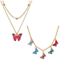 Yellow Chimes Choker Necklace for Women 2 Pcs Combo Butterfly Chain Choker Necklace for Girls Gold Plated Multicolor Layered Choker Necklace for Women and Girls
