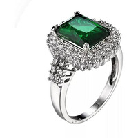 Yellow Chimes Emerald Square Studded Cubic Zirconia Stylish Silver Plated Copper Rings for Women Valentine Gift for Girls