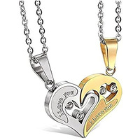 Yellow Chimes Pendant for Girls and Boys Couple Necklace Gifts Couple Pendant | Valentine Special Joining Love Heart Couple Pendants Locket for Couples | Gift for Girlfriend | Valentine Gift for Girls