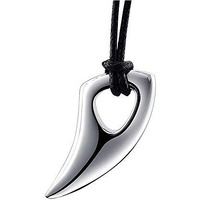 Yellow Chimes Pendant for Men Silver Men Pendant Stainless Steel Wolf Tooth Black Leather Rope Pendant for Men and Boys.