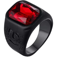 Yellow Chimes Elegant Stainless Steel Western Red Stone Studded Black Ring for Men and Boys (YCFJRG-206SQSTN-RD)