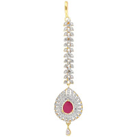 Yellow Chimes Maang Tikka for Women American Diamond Maang Tikka Gold Plated High Grade Authentic White AD Jewellery Maang Tikka for Women and Girls