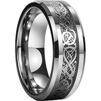 Yellow Chimes Silver Rings For Men | Pack of 1 Stainless Steel Men Ring | Dragon Celtic Design Silver Finger Ring for Boys | Ideal Gift For Men and Boys