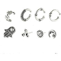 Yellow Chimes Ear Cuffs for Women Combo of 8 Pcs Earcuffs Womens Oxidised Silver Bohemian Mismatch Fashion Ear Stud Earrings For Women and Girls
