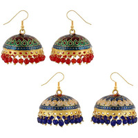Yellow Chimes Earrings for Women and Girls | Traditional Multicolor Meenakari Jhumka | Gold Plated Set Earring | Dome Shaped Jhumka Earring Combo | Accessories Jewellery for Women | Birthday Gift for Girls and Women Anniversary Gift for Wife