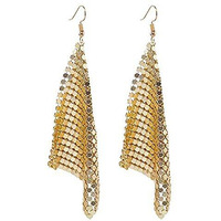 Yellow Chimes Danglers Earrings for Women | Golden Earrings for Girls | Fashion Women Earrings | Metallic Mesh Grid Sequins Long Dangler Earrings | Birthday Gift For Girls Anniversary Gift for Wife