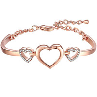 Yellow Chimes Bracelet for Women Cuff Kadaa Bracelets for Women Valentines Special Love Heart Crystal Rose Gold Plated Hand Cuff Kadaa Bracelet | Birthday Gifts For Women Valentine Gift for Girls