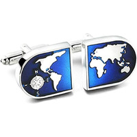 Yellow Chimes Cufflinks for Men and Boys Blue Cuff links | Formal Stainless Steel World Map Shape Cufflink | Birthday Gift for Men & Boys Anniversary Gift for Husband