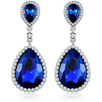 Yellow Chimes Earrings for Women and Girls | Fashion Blue and White Stone Crystal Earring | Silver Tone Drops | Oval Shaped Eye Catched Drop Earrings | Accessories Jewellery for Women | Birthday Gift for Girls and Women Anniversary Gift for Wife