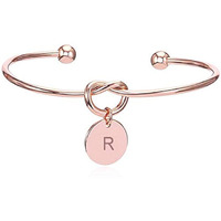 Yellow Chimes Charm Bracelet for Women Charming Knot Heart Alphabet Letters R Initial Rose Gold Plated Cuff Bangle Best Gift Love Proposal Bracelet for Women and Girls.