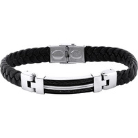 Yellow Chimes Leather Bracelet for Men Black Wrist Bracelet Stainless Steel Black Leather Bracelet for Men and Boys.