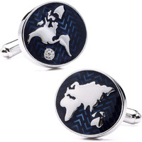 Yellow Chimes Cufflinks for Men and Boys Blue Cuff links | Formal Stainless Steel World Map Shaped Cufflink | Birthday Gift for Men and Boys Anniversary Gift for Husband