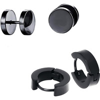 Yellow Chimes Stud Earrings for Men Combo of 2 Pairs Stainless Steel Dumbbell Black Stud Hoops Earrings for Men and Women