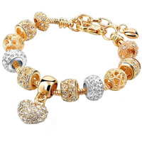 Yellow Chimes Valentine Gift for Girls Bracelet for Women and Girls Crystal Bracelets for Women | Gold Plated Valentines Special Love Heart Crystal Charm Bracelet | Birthday Gift For Girls