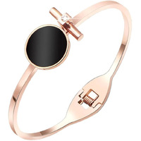 Yellow Chimes Kada Bracelet for Women Stainless Steel RoseGold Plated Black Circle Statement Style Kadaa Bracelet for Women and Girls.
