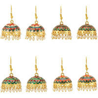 Yellow Chimes Meenakari Jhumka Earrings for Women Combo of 4 Pairs Handcrafted Jaipur Rajasthani Style Traditional Jhumka/Jhumki Earrings for Women and Girls